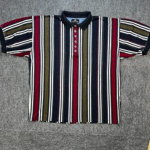 Vintage 90's Structure Men's Striped Short-Sleeve Rugby Shirt Size Large BAGGY